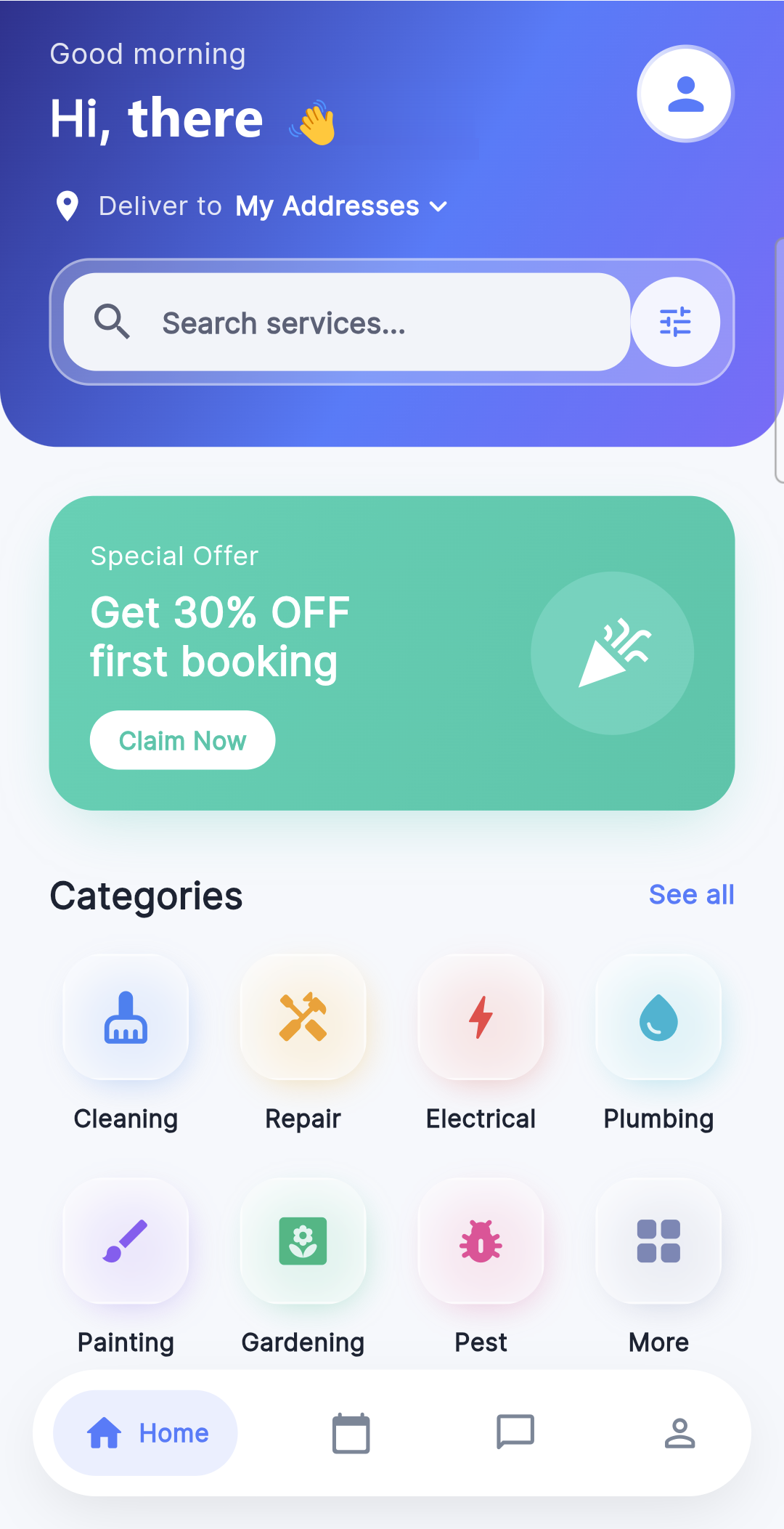 GoodHelper customer app home